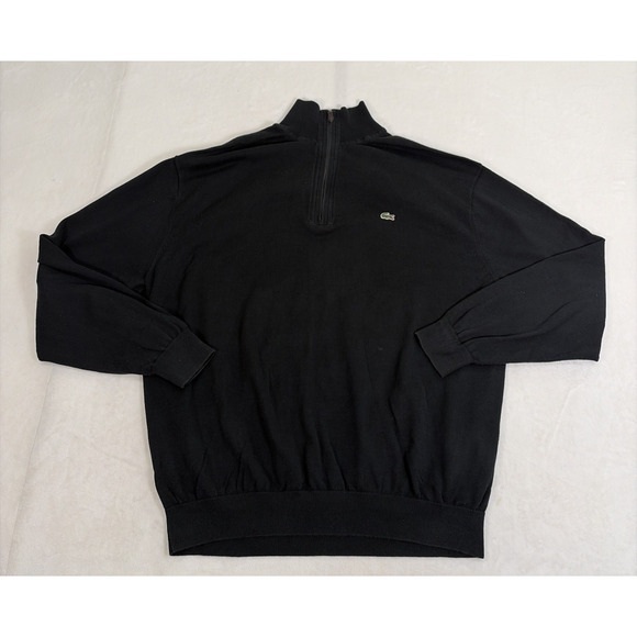 Lacoste Sweater Mens Size 9 Black 100% Cotton 1/4 Zip Pullover Long Sleeve Chrty - Picture 1 of 10
